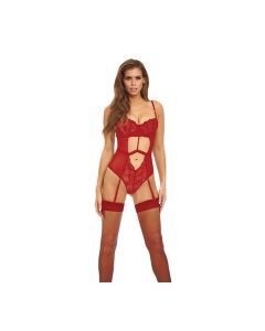 Bombshell Boudoir Strap Overlay Teddy Red