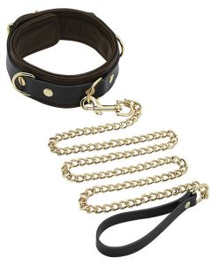 Spartacus Collar & Leash - Brown Leather w/Gold Accent Hardware