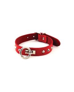 Rouge Leather O Ring Studded Collar - Red