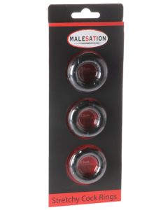 MALESATION Stretchy Cock Rings - Pack of 3 Black