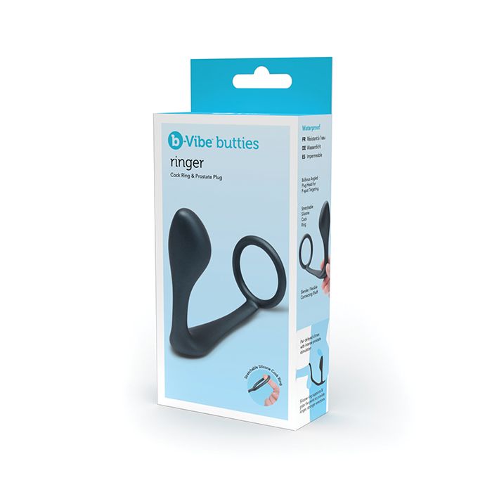 b-Vibe Butties Ringer Cock Ring & Prostate Plug - Black